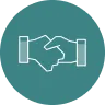 Handshake icon within a circle, symbolizing partnership or agreement