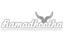 Ramadhootha logo in cursive font with a bull graphic, symbolizing strength and reliability